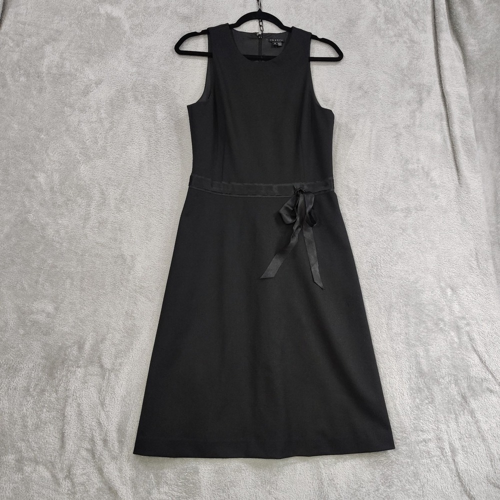 Theory Franny B Ribbon Black Dress 8 Fit Flare Wool Blend Sleeveless Knee Length